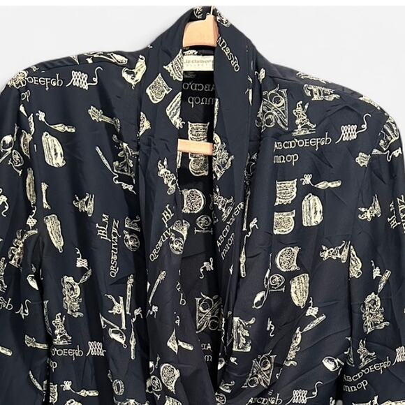 Vintage Liz Claiborne Teacher ABC’s Calligraphy Novelty Print Shawl Collar Top - Picture 5 of 9